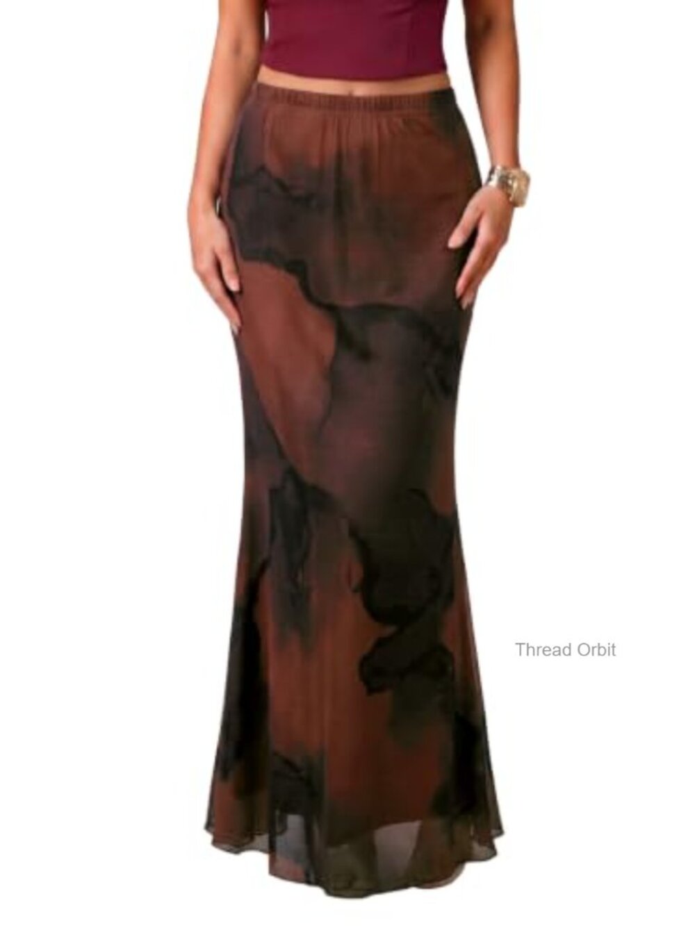 Womens High Waist Mesh Mermaid Maxi Skirt Pull On Stretchy Long